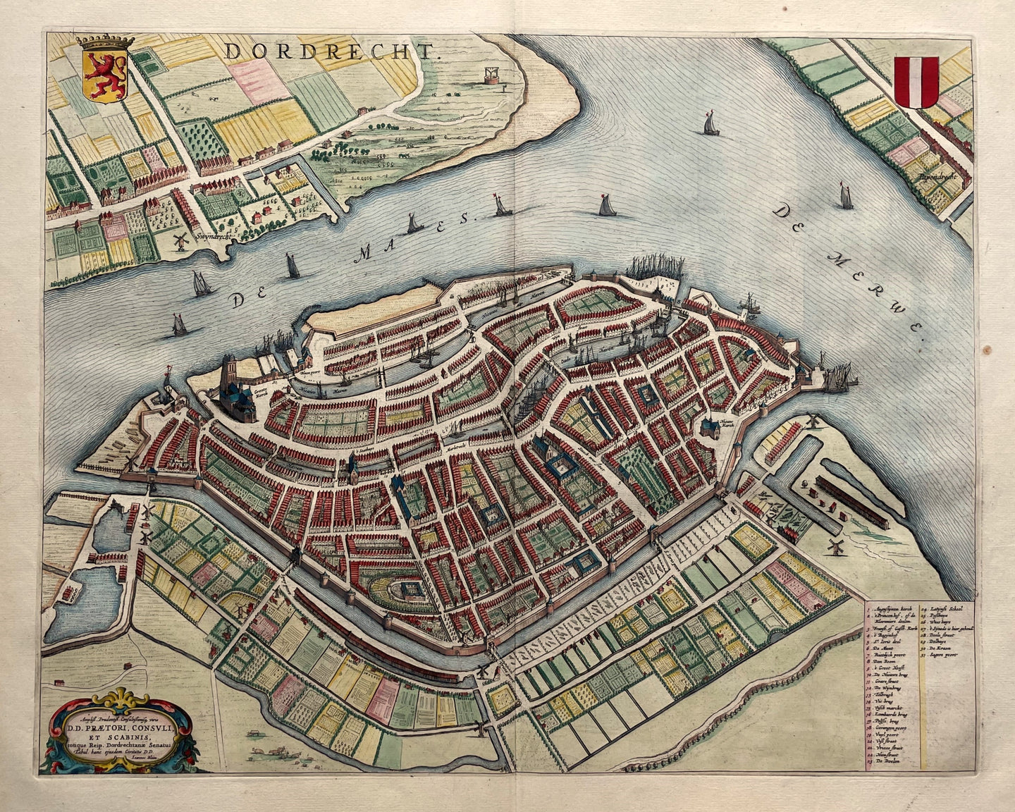 Dordrecht Stadsplattegrond in vogelvluchtperspectief - J Blaeu - 1649