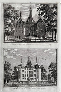 Voorschoten Twee gezichten van Duivenvoorde op een blad - H Spilman - ca. 1750