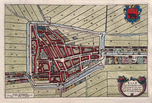 Edam Stadsplattegrond in vogelvluchtperspectief - J Blaeu - 1649