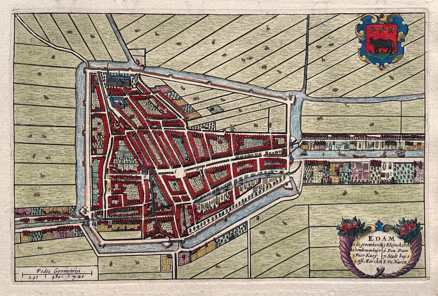 Edam Stadsplattegrond in vogelvluchtperspectief - J Blaeu - 1649