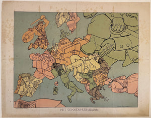 Europa Europe Het Gekkenhuis (The Madhouse) Satirical Map- Louis Raemaekers - 1914-1915