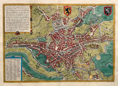 België Gent Belgium Stadsplattegrond in vogelvluchtperspectief - G Braun & F Hogenberg - 1593