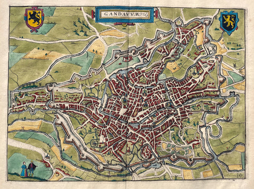België Gent Stadsplattegrond Belgium Ghent - WJ Blaeu / L Guicciardini - 1612