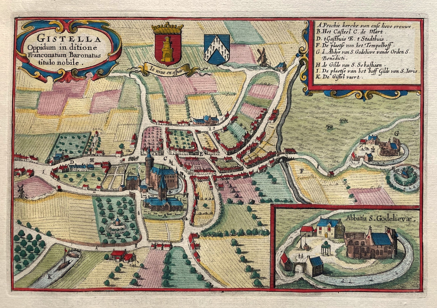 België Gistel Vogelvluchtperspectief van Gistel - J Blaeu - 1649