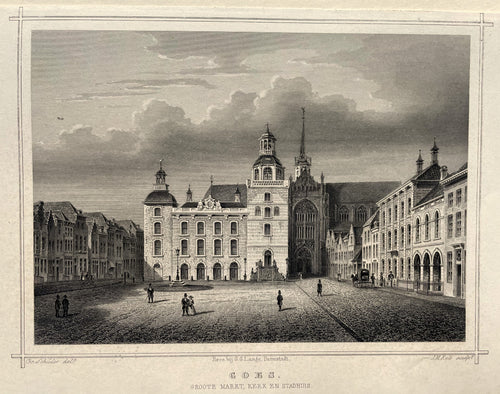 Goes Markt, kerk en stadhuis - JL Terwen / GB van Goor - 1858