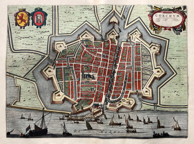 Gorinchem Stadsplattegrond in vogelvluchtperspectief Gorkum - J Blaeu - 1649