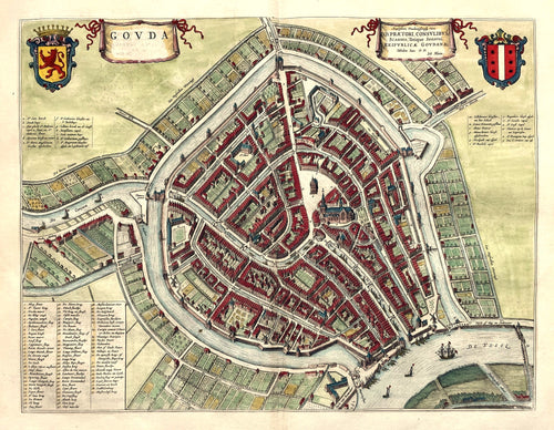 Gouda Stadsplattegrond in vogelvluchtperspectief - J Blaeu - 1649