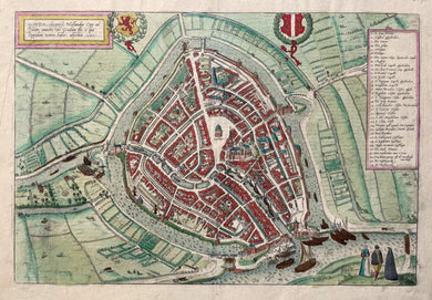 Gouda Stadsplattegrond in vogelvluchtperspectief - G Braun & F Hogenberg - 1588