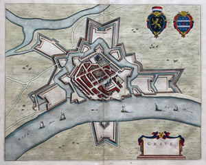 Grave Stadsplattegrond in vogelvluchtperspectief - J Blaeu - 1649