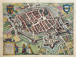 Groningen Stadsplattegrond in vogelvluchtperspectief - WJ Blaeu / L Guicciardini - 1612