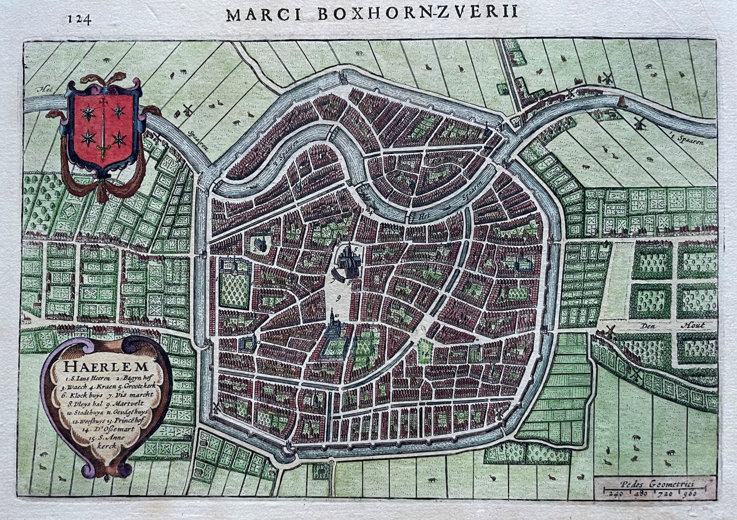 Haarlem Stadsplattegrond in vogelvluchtperspectief - M Boxhorn - 1634
