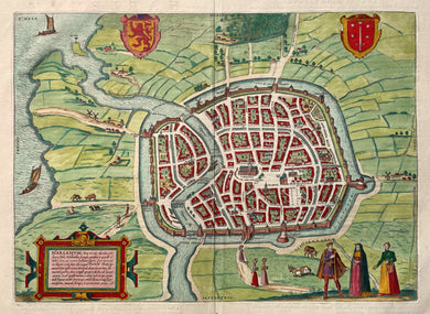 Haarlem Stadsplattegrond in vogelvluchtperspectief - G Braun & F Hogenberg / J Janssonius - 1657