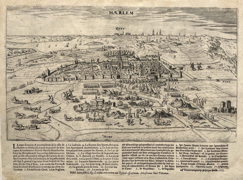 Haarlem Vogelvluchtperspectief van de stad en van het beleg van de stad - Philips Galle - 1573