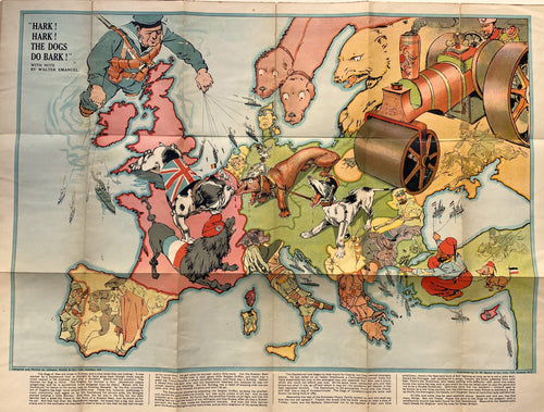 Europa Europe Hark ! Hark ! The Dogs do Bark ! Satirical Map - GW Bacon / Johnson Riddle & Co - 1914