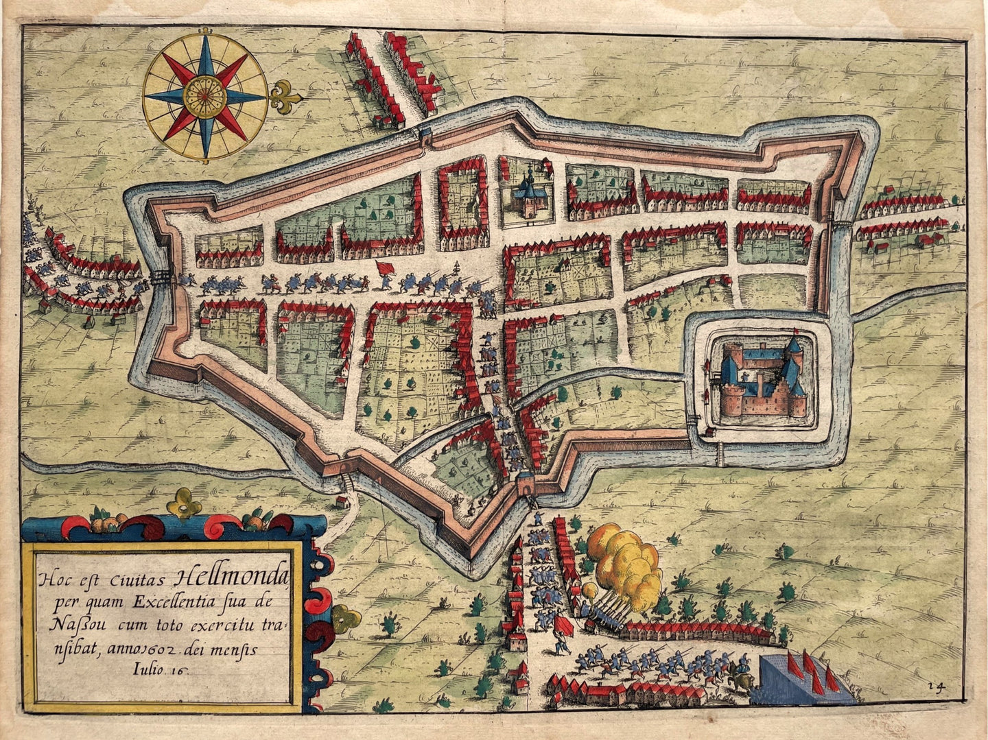 Helmond Stadsplattegrond in vogelvluchtperspectief - WJ Blaeu / L Guicciardini - 1612