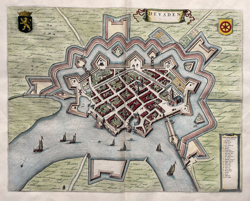 Heusden Stadsplattegrond in vogelvluchtperspectief - J Blaeu - 1649