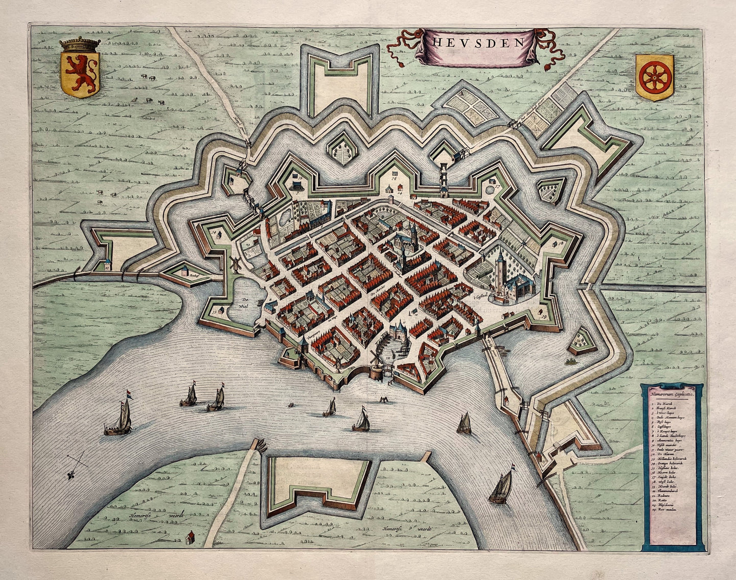 Heusden Stadsplattegrond in vogelvluchtperspectief - J Blaeu - 1649