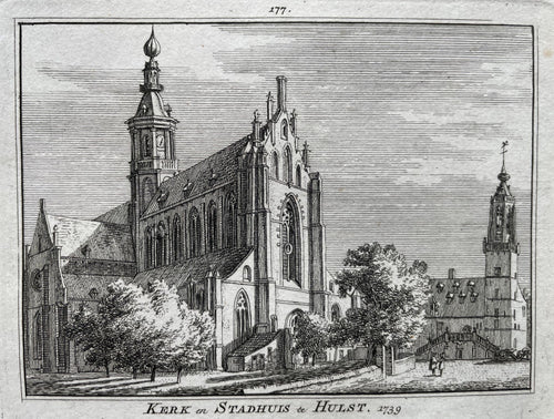 Hulst Gezicht op de kerk en het stadhuis - H Spilman - ca. 1750