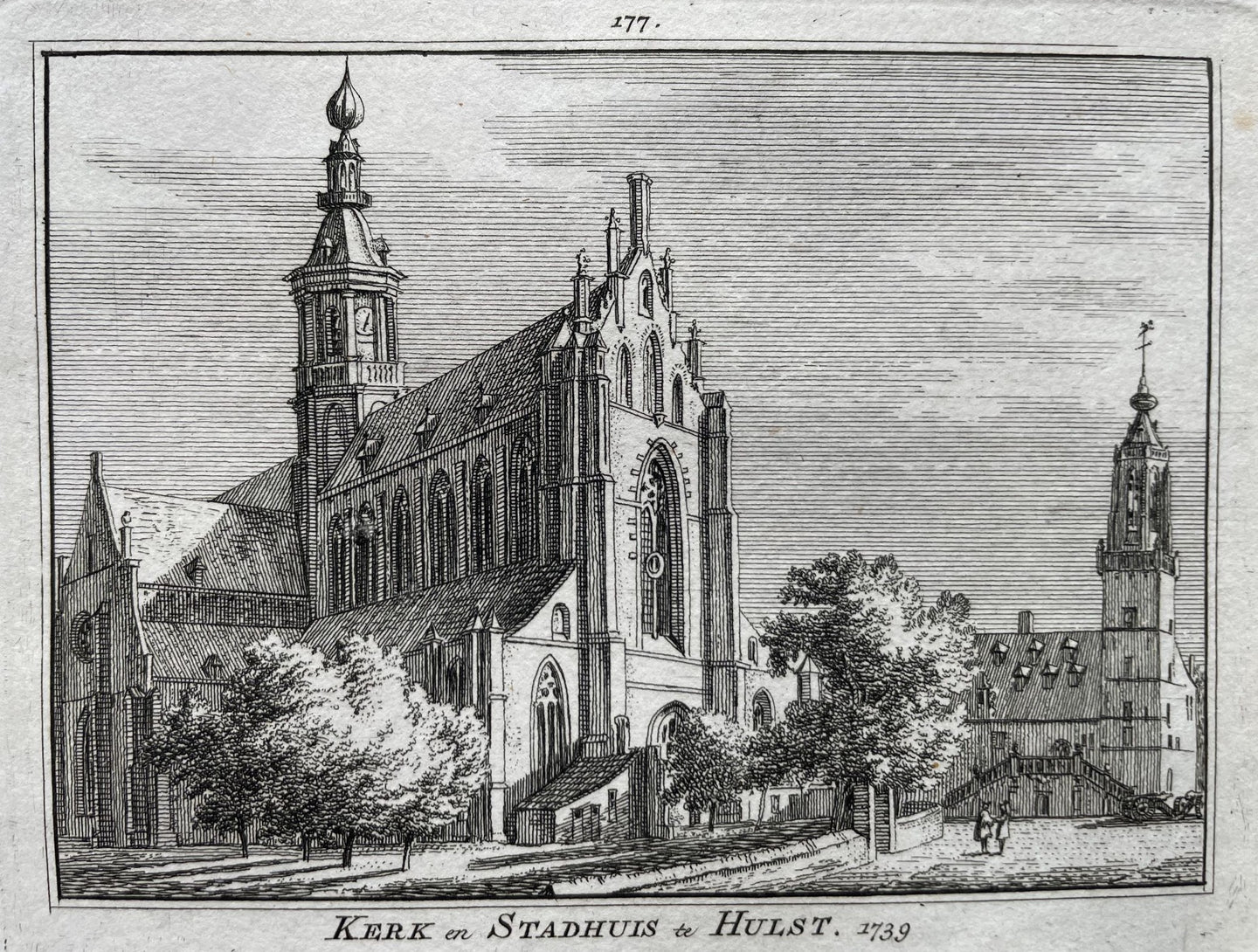 Hulst Gezicht op de kerk en het stadhuis - H Spilman - ca. 1750