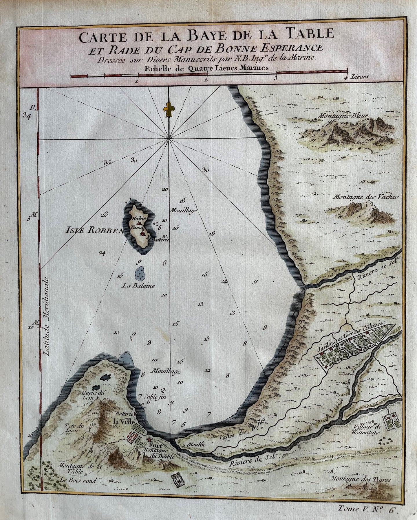Zuid-Afrika Kaapstad Tafelbaai Robbeneiland South Africa Cape Town Table Bay Robben Island - JN Bellin - circa 1755