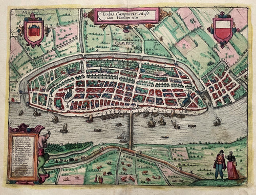 Kampen Stadsplattegrond in vogelvluchtperspectief - L Guicciardini / WJ Blaeu - 1612