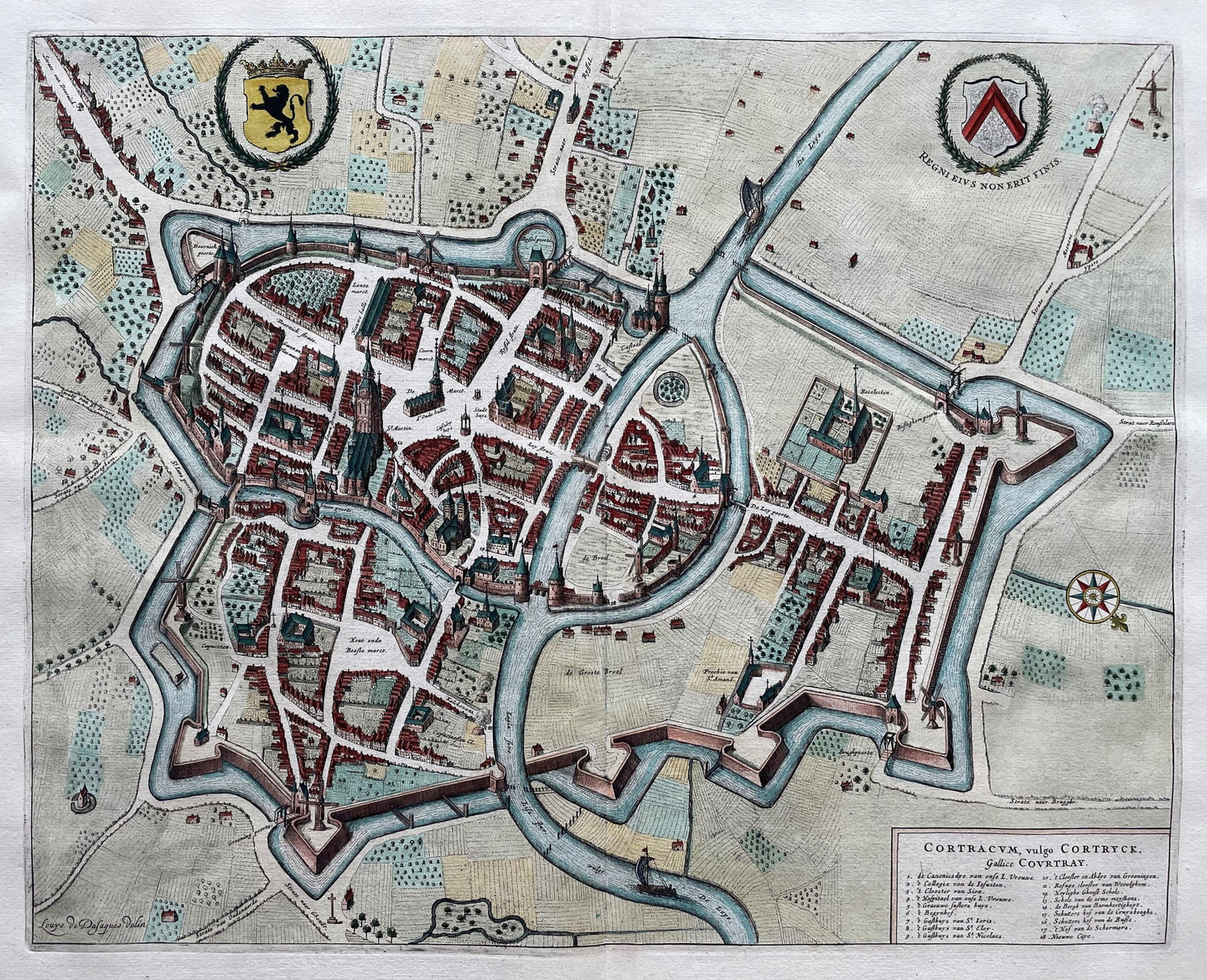 België Kortrijk Stadsplattegrond in vogelvluchtperspectief - J Blaeu - 1649