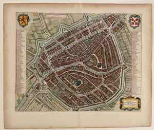 Leiden Stadsplattegrond in vogelvluchtperspectief - Joan Blaeu - 1649