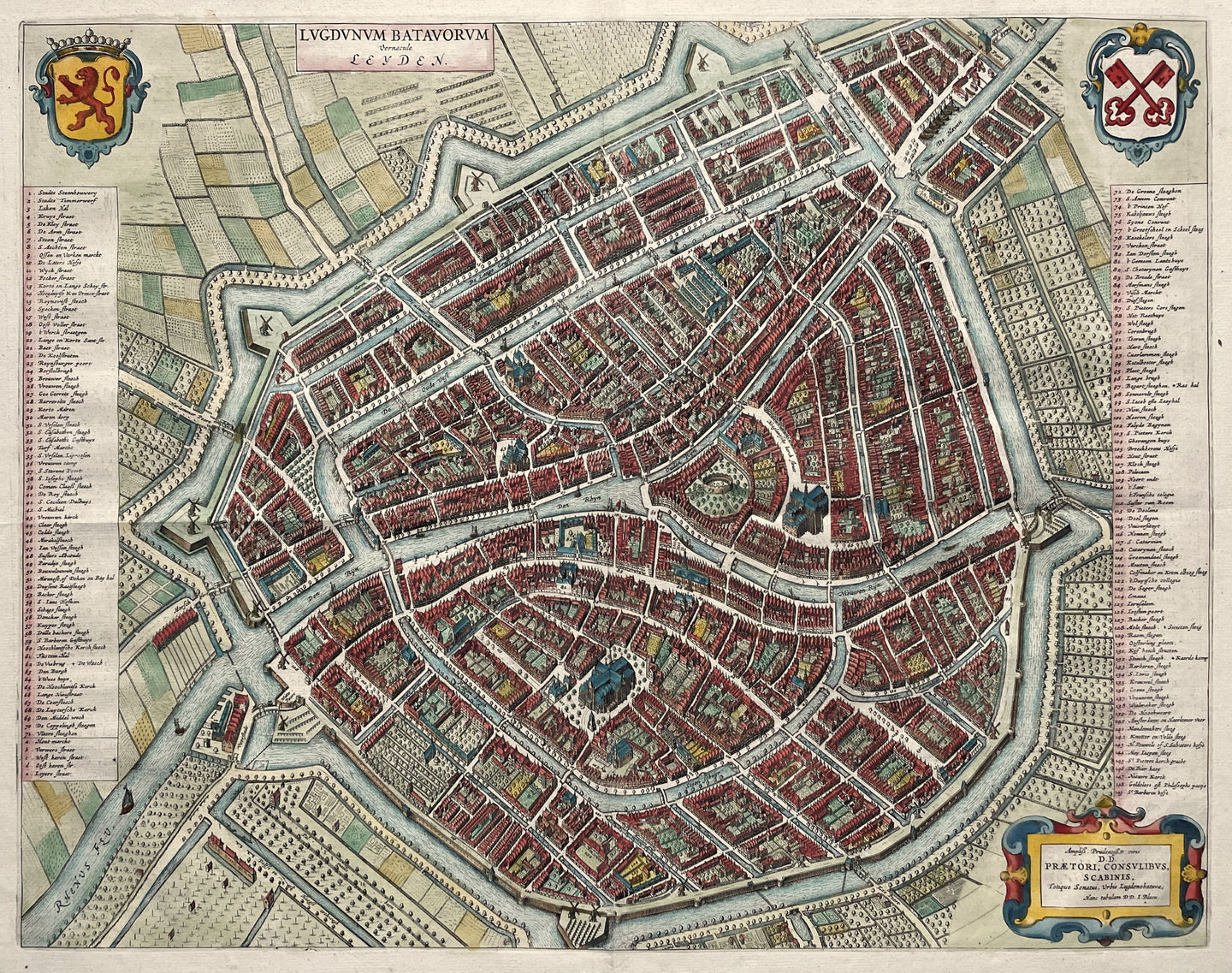 Leiden Stadsplattegrond in vogelvluchtperspectief - Joan Blaeu - 1649