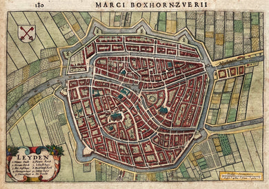 Leiden Stadsplattegrond in vogelvluchtperspectief - M Boxhorn - 1632