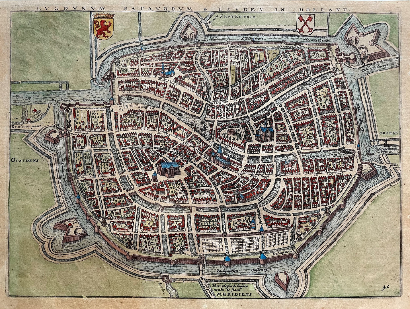 Leiden Stadsplattegrond in vogelvluchtperspectief - WJ Blaeu / L Guicciardini - 1612