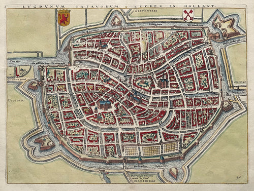 Leiden Stadsplattegrond in vogelvluchtperspectief - WJ Blaeu / L Guicciardini - 1612
