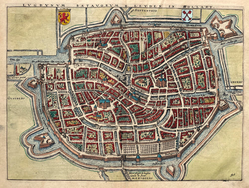 Leiden Stadsplattegrond in vogelvluchtperspectief - WJ Blaeu / L Guicciardini - 1612