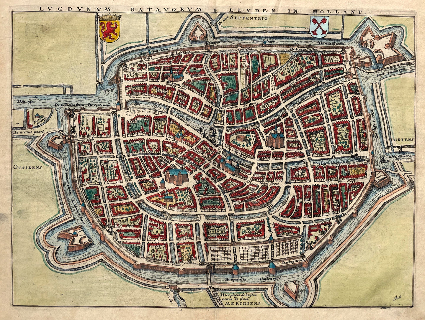 Leiden Stadsplattegrond in vogelvluchtperspectief - WJ Blaeu / L Guicciardini - 1612