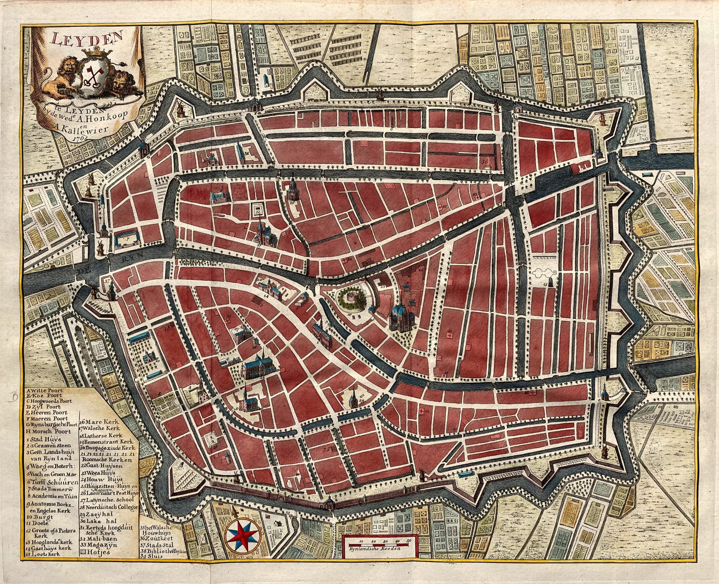 Leiden Stadsplattegrond - F van Mieris - 1763
