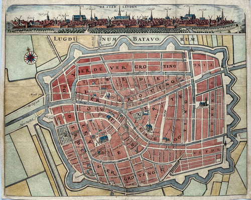 Leiden Stadsplattegrond en aanzicht - Pieter van der Aa - 1712
