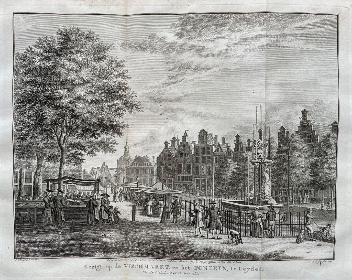 Leiden Vismarkt en fontein - A Delfos / F van Mieris - 1763