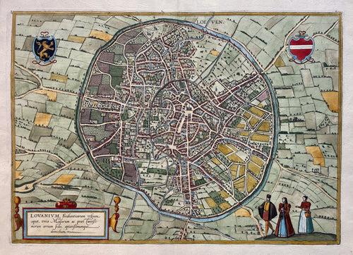België Leuven Stadsplattegrond in vogelvluchtperspectief Belgium - G Braun & F Hogenberg - circa 1599