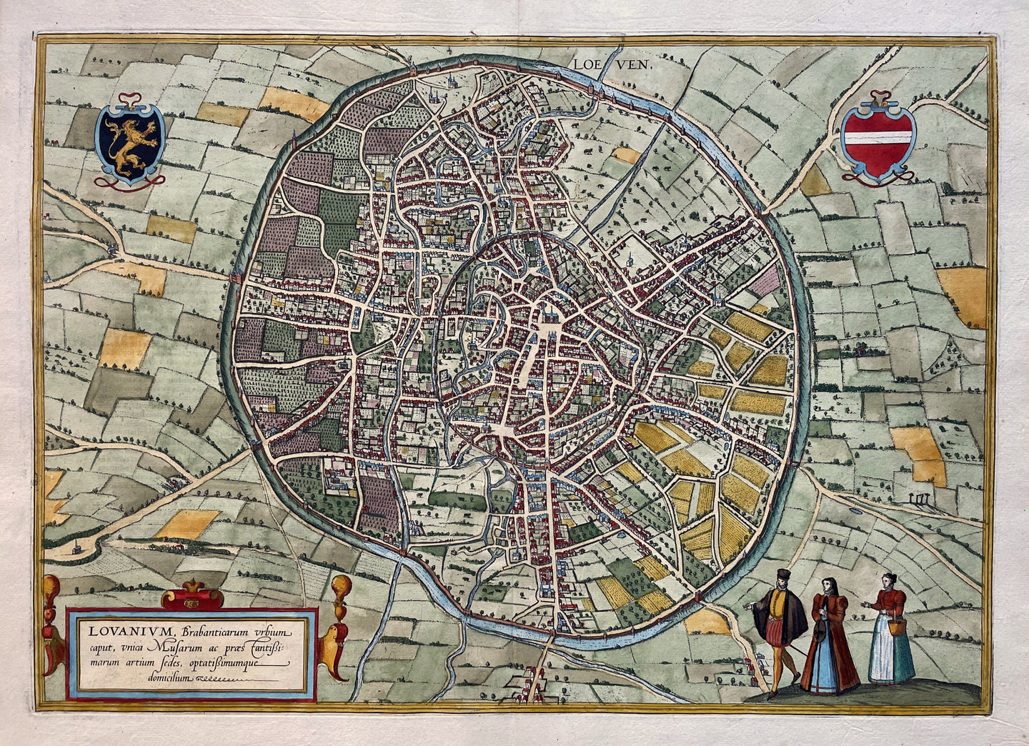 België Leuven Stadsplattegrond in vogelvluchtperspectief Belgium - G Braun & F Hogenberg - circa 1599