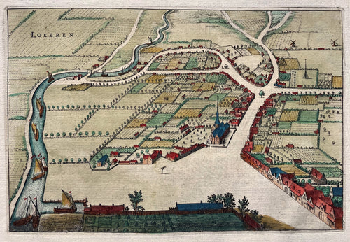 België Lokeren Stadsplattegrond in vogelvluchtperspectief - J Blaeu - 1649