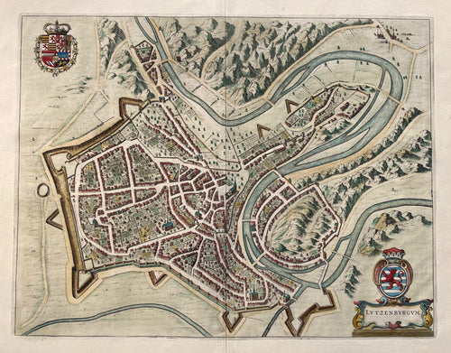 Luxemburg Stadsplattegrond in vogelvluchtperspectief - J Blaeu - 1649