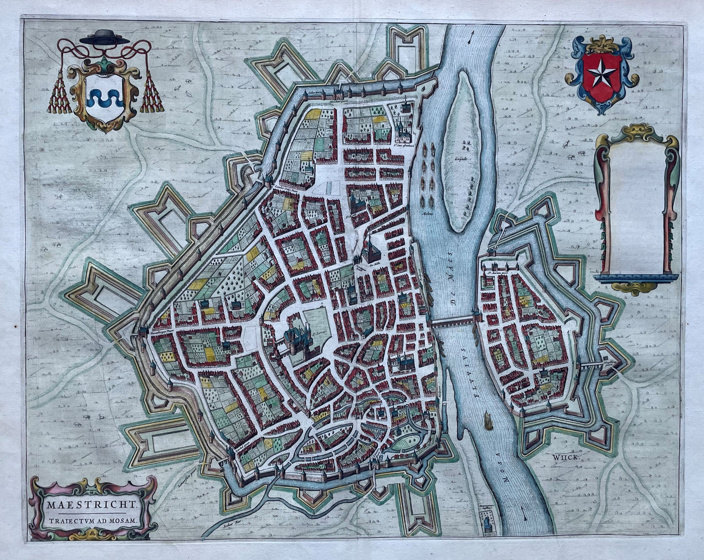 Maastricht Stadsplattegrond in vogelvluchtperspectief - J Blaeu - 1649