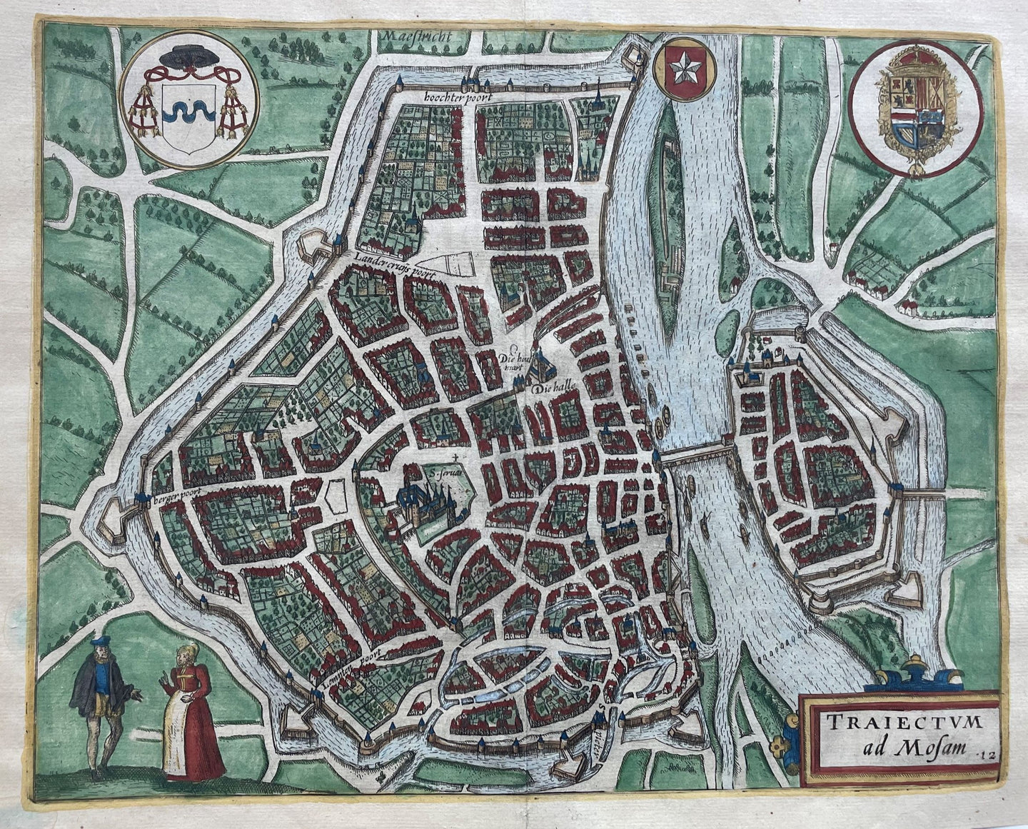 Maastricht Stadsplattegrond in vogelvluchtperspectief - WJ Blaeu / L Guicciardini - 1612