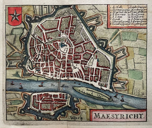 Maastricht Stadsplattegrond in vogelvluchtperspectief - WJ Blaeu / L Guicciardini - 1635