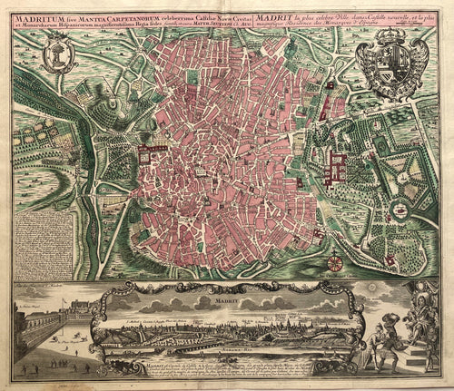 Spanje Spain Madrid Stadsplattegrond en aanzicht - M Seutter - ca 1740