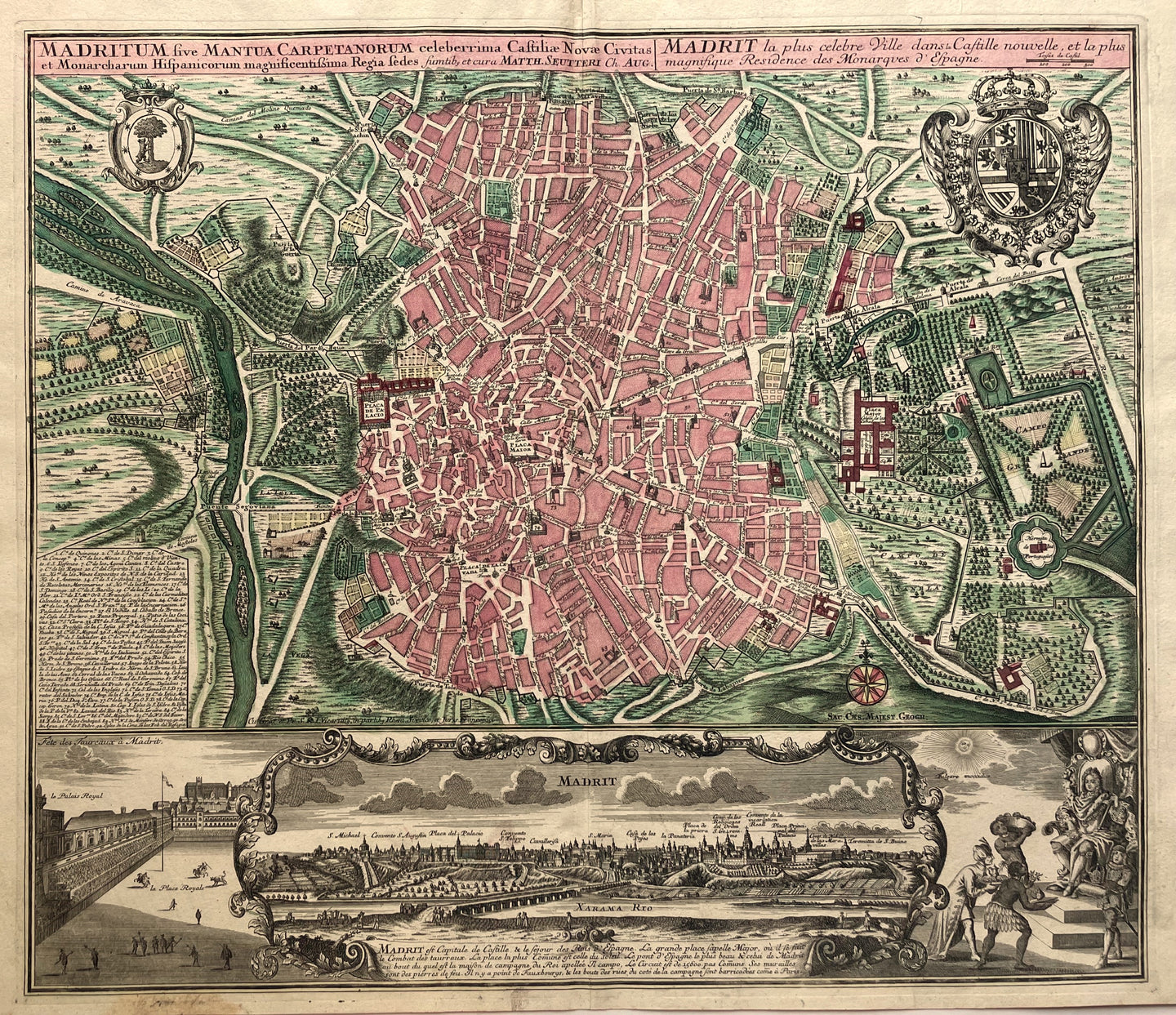 Spanje Spain Madrid Stadsplattegrond en aanzicht - M Seutter - ca 1740