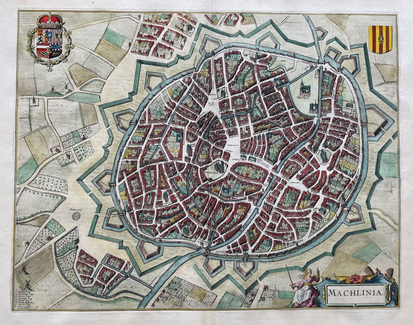 België Mechelen Belgium Stadsplattegrond in vogelvluchtperspectief - J Blaeu - 1649