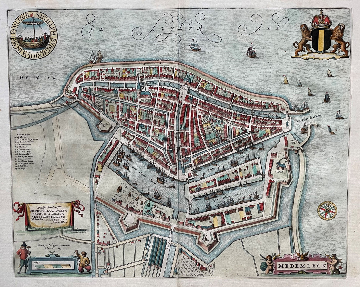 Medemblik Stadsplattegrond in vogelvluchtperspectief - J Blaeu - 1649