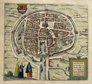 Middelburg Stadsplattegrond in vogelvluchtperspectief - G Braun & F Hogenberg - 1575