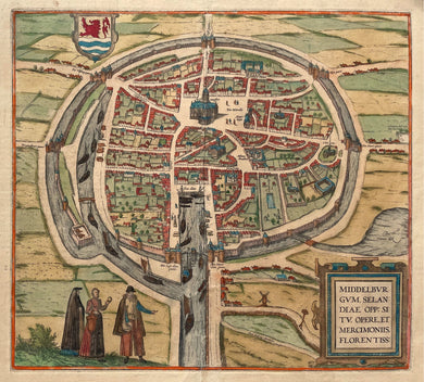 Middelburg Stadsplattegrond in vogelvluchtperspectief - G Braun & F Hogenberg - 1575