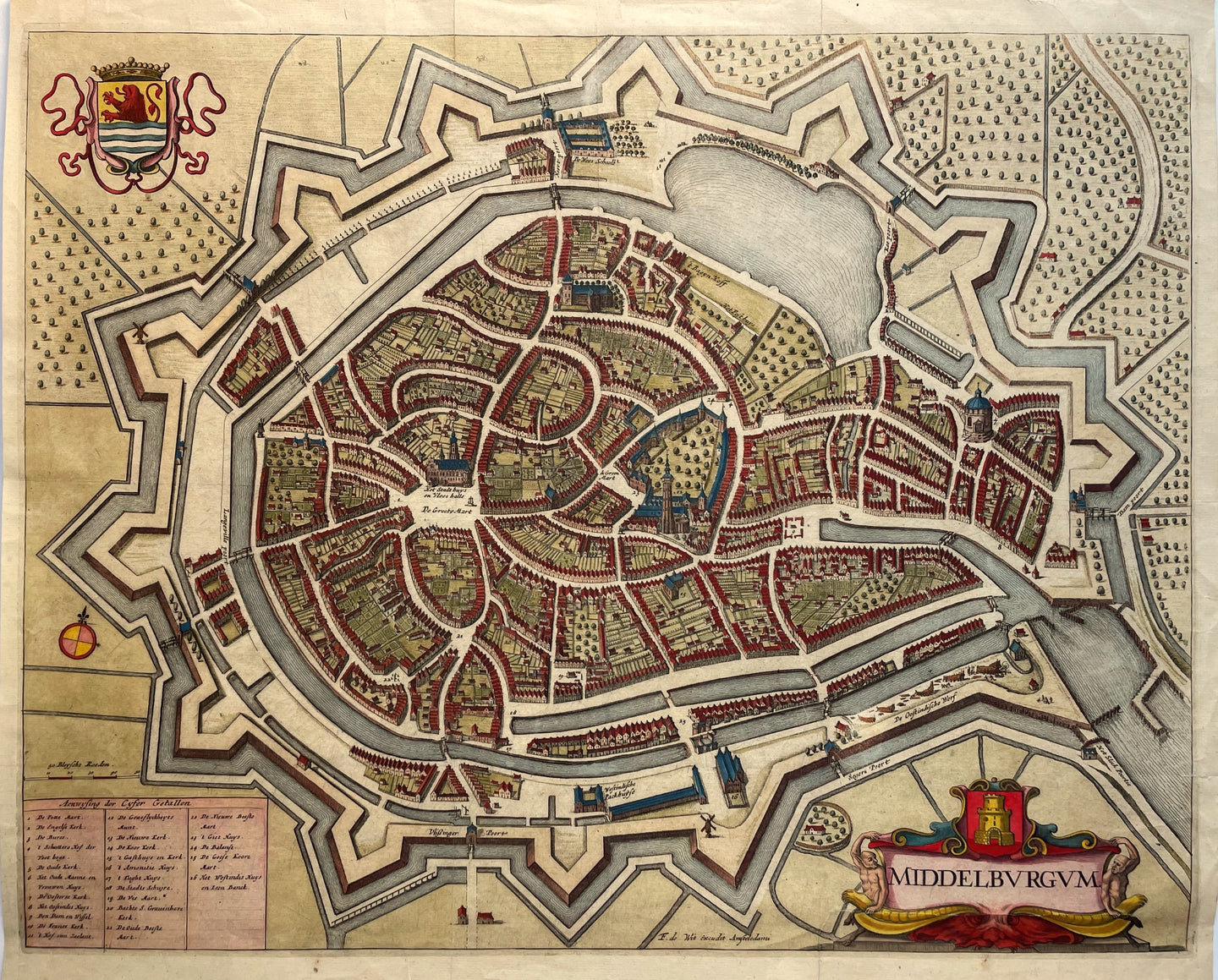 Middelburg Stadsplattegrond in vogelvluchtperspectief - F de Wit - circa 1698